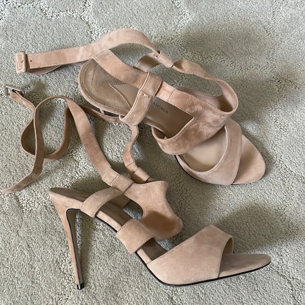 Paul Andrew suede ankle wrap heels. 38 1/2. Handmade in Italy